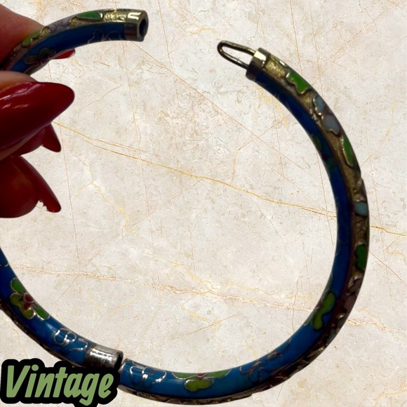 Vintage Blur and Green Floral Bangle Bracelet - Picture 6 of 10